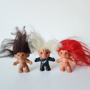 Russ Vintage Troll Doll Lot 90s White Red Black Hair Lightning Bolt Figures Toys
